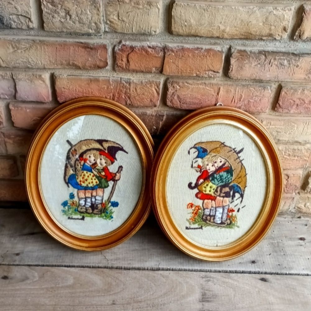 Vintage Hummel needle point wall decor